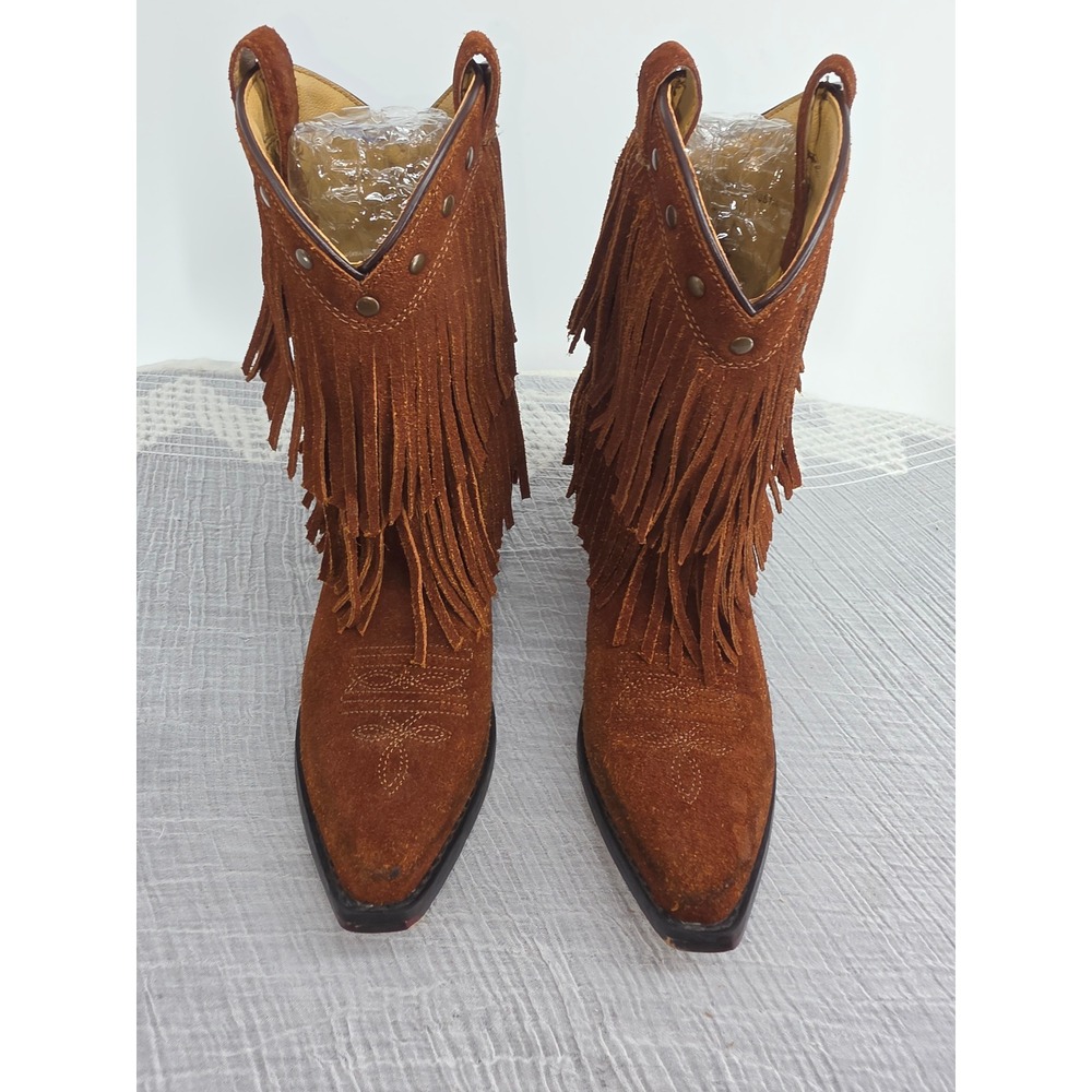 Shyanne Kids Brown Suede Leather Fringe Western Cowgirl Boots 43514 Size 3D